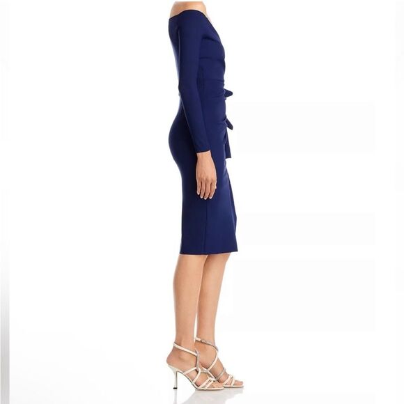 Chiara Boni La Petite Robe Silveria Off-the-Shoulder Dress Navy, NWT, Size 6 - Picture 3 of 12